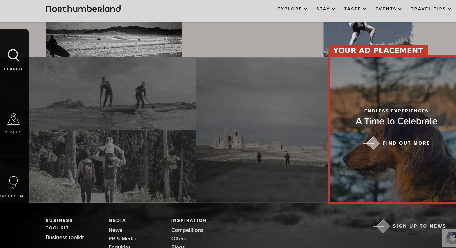 Digital footer ad example on visitnorthumberland.com desktop site
