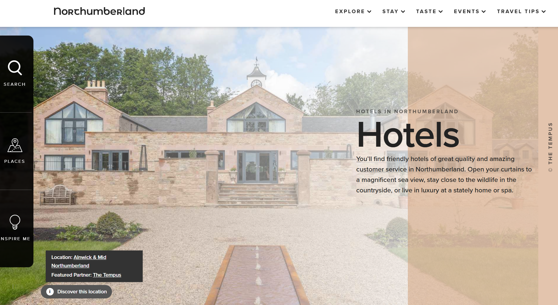 Page sponsorship example on the Hotels in Northumberland hero banner