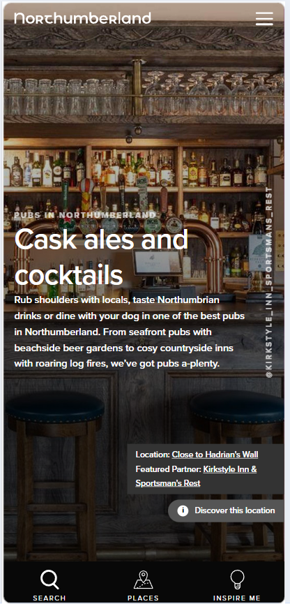 Page sponsorship example on mobile, Pubs in Northumberland hero banner